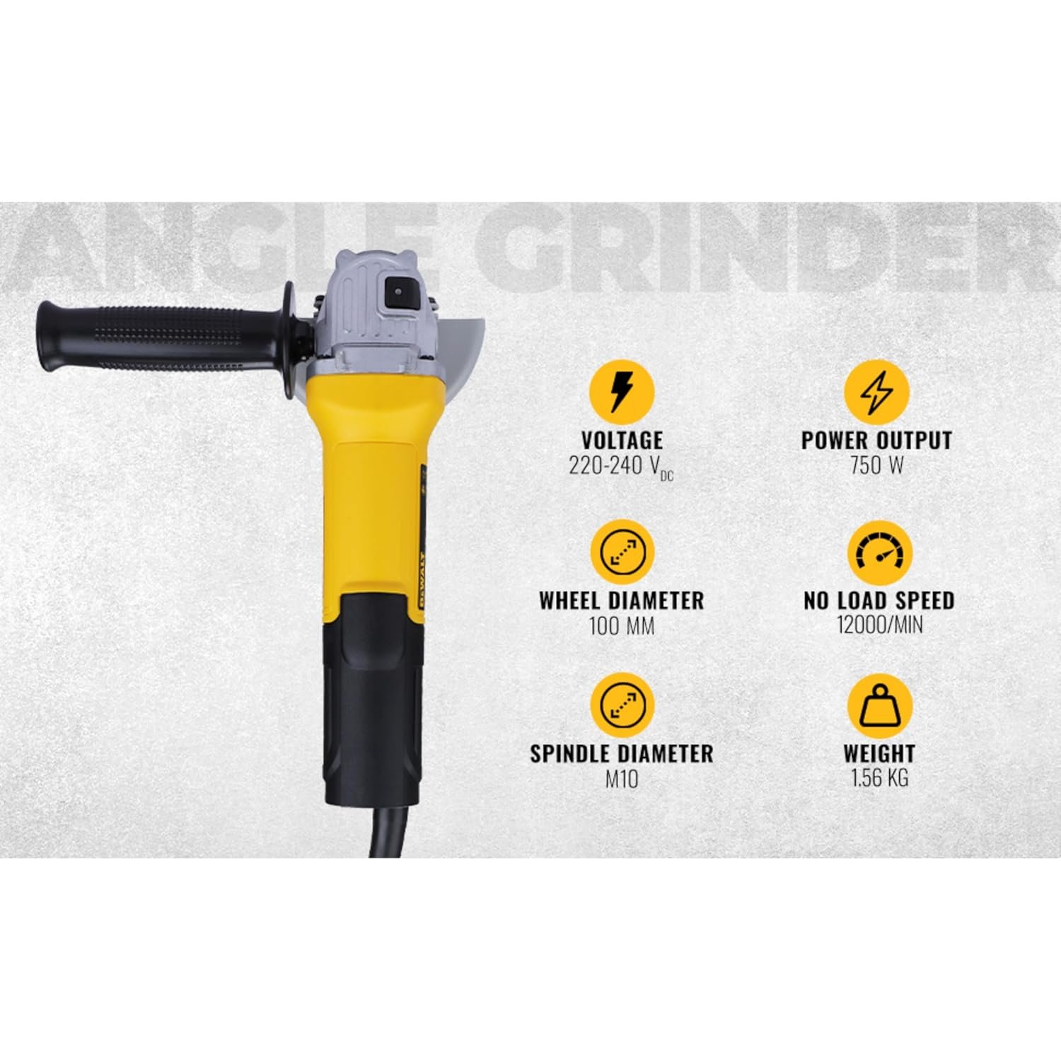 DEWALT DWE750T-IN,750Watt, 4" (100mm) Ultra SLIM Heavy Duty Angle Grinder Engineered For Heavy Duty Applications with Spindle Lock and Toggle Switch