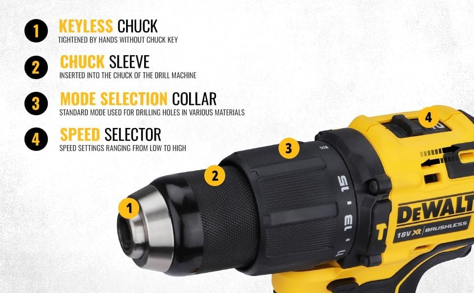 DEWALT DCD709N-XJ Reversible Hammer Drill Machine Driver With Brushless Motor- 18V Li-ion Sub-Compact Series Cordless 1/2/13mm