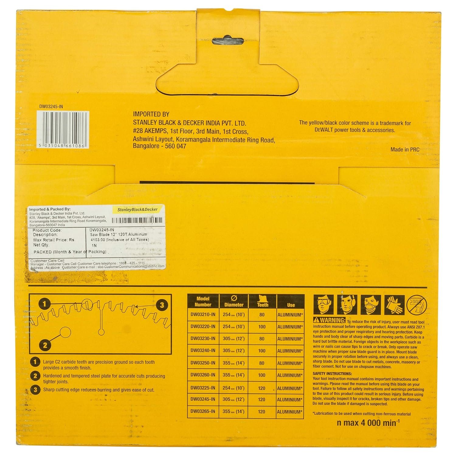 DEWALT DW03245 12" 120T Circular Saw Blade for cutting Aluminium
