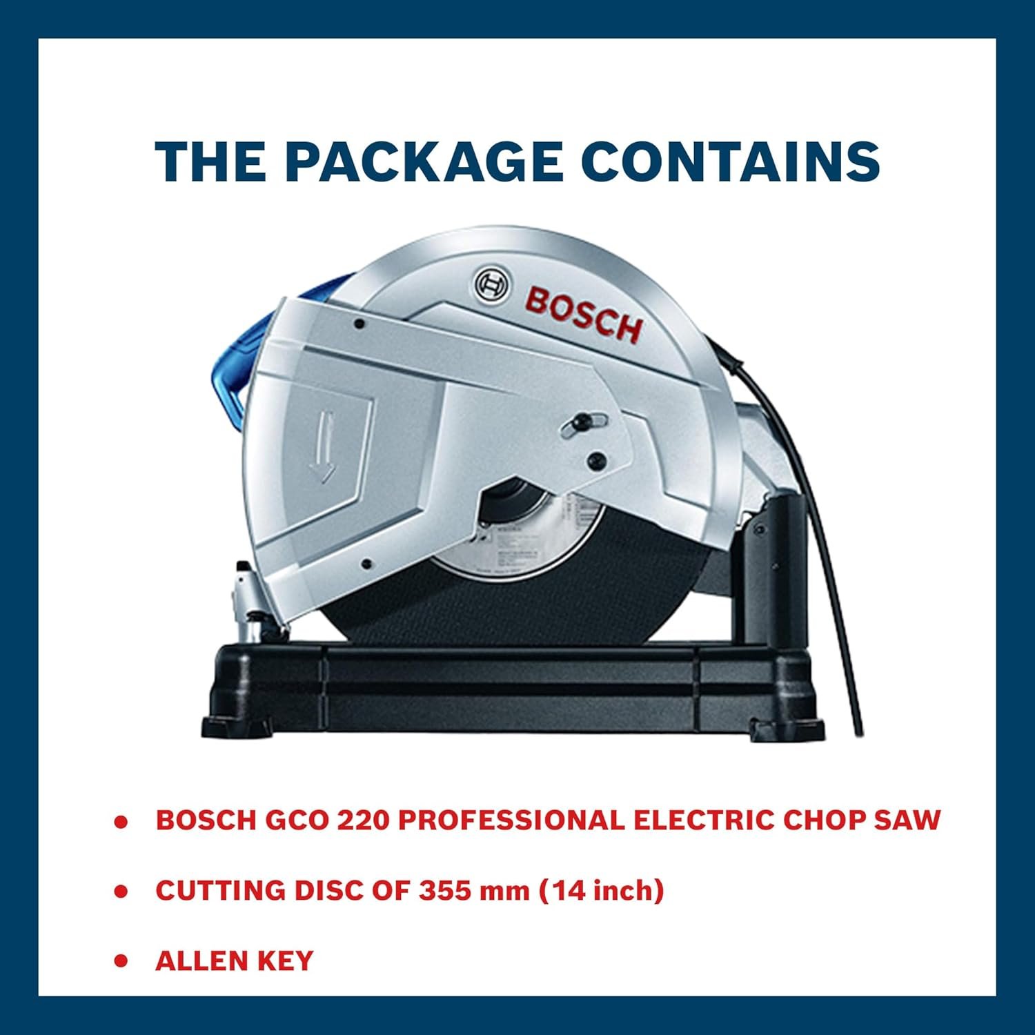 BOSCH GCO 220 Professional Electric Chop Saw | Powerful Cut Off Saw Machine | C-Handle | Rated Power of 2200 W| Speed upto 3800 RPM |Long Lifespan |Disc Diameter 355 mm (14 Inch) | 1 Yr Warranty