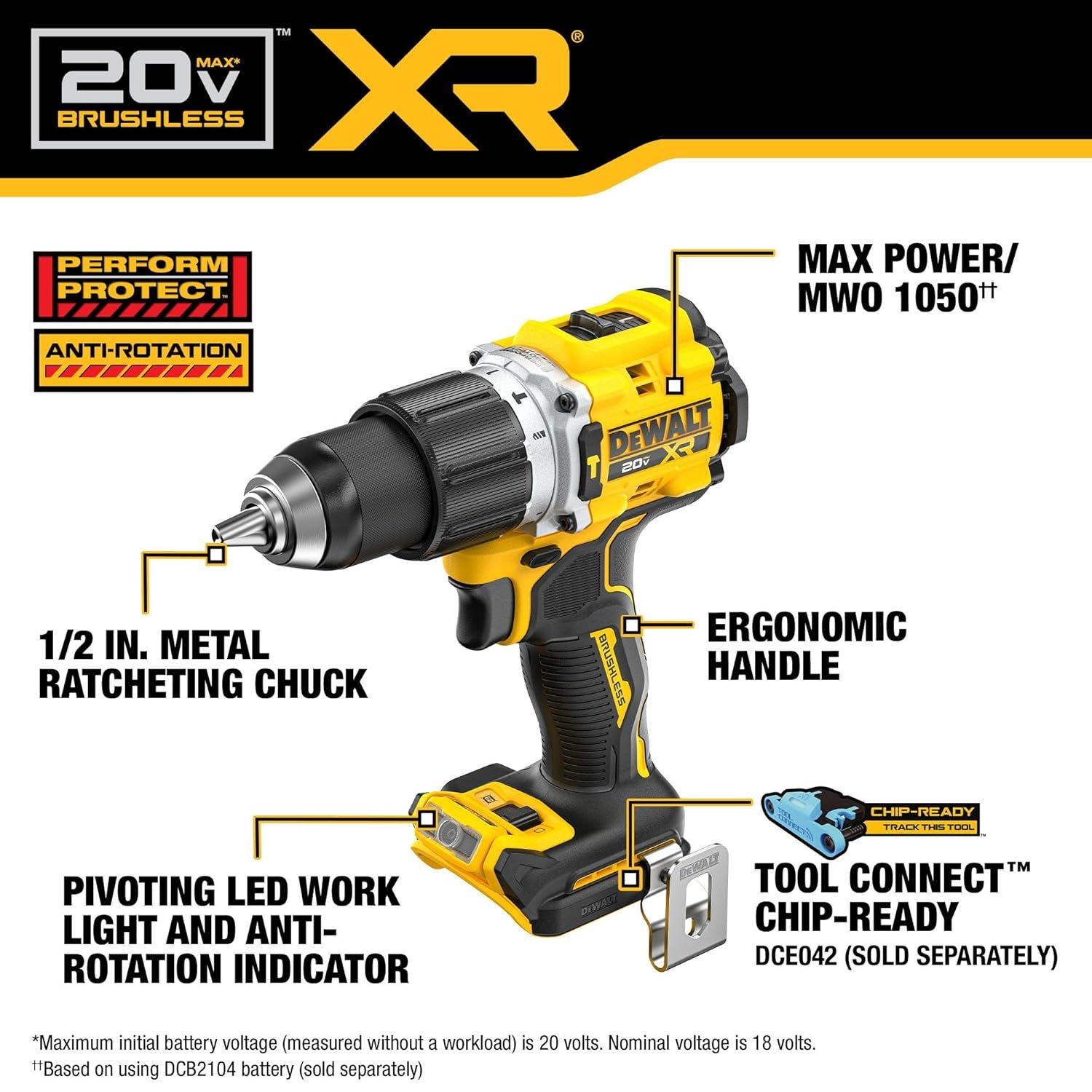 DEWALT DCD806N-B1 13mm 18V (20V Max) Li-ion XR Reversible Cordless Brushless Compact Premium Hammer Drill Driver - 90Nm Torque (Bare Tool)